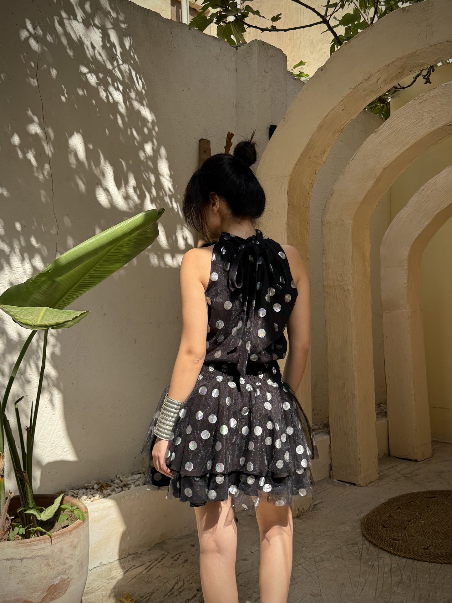 Silver Dot Tulle Skirt Set