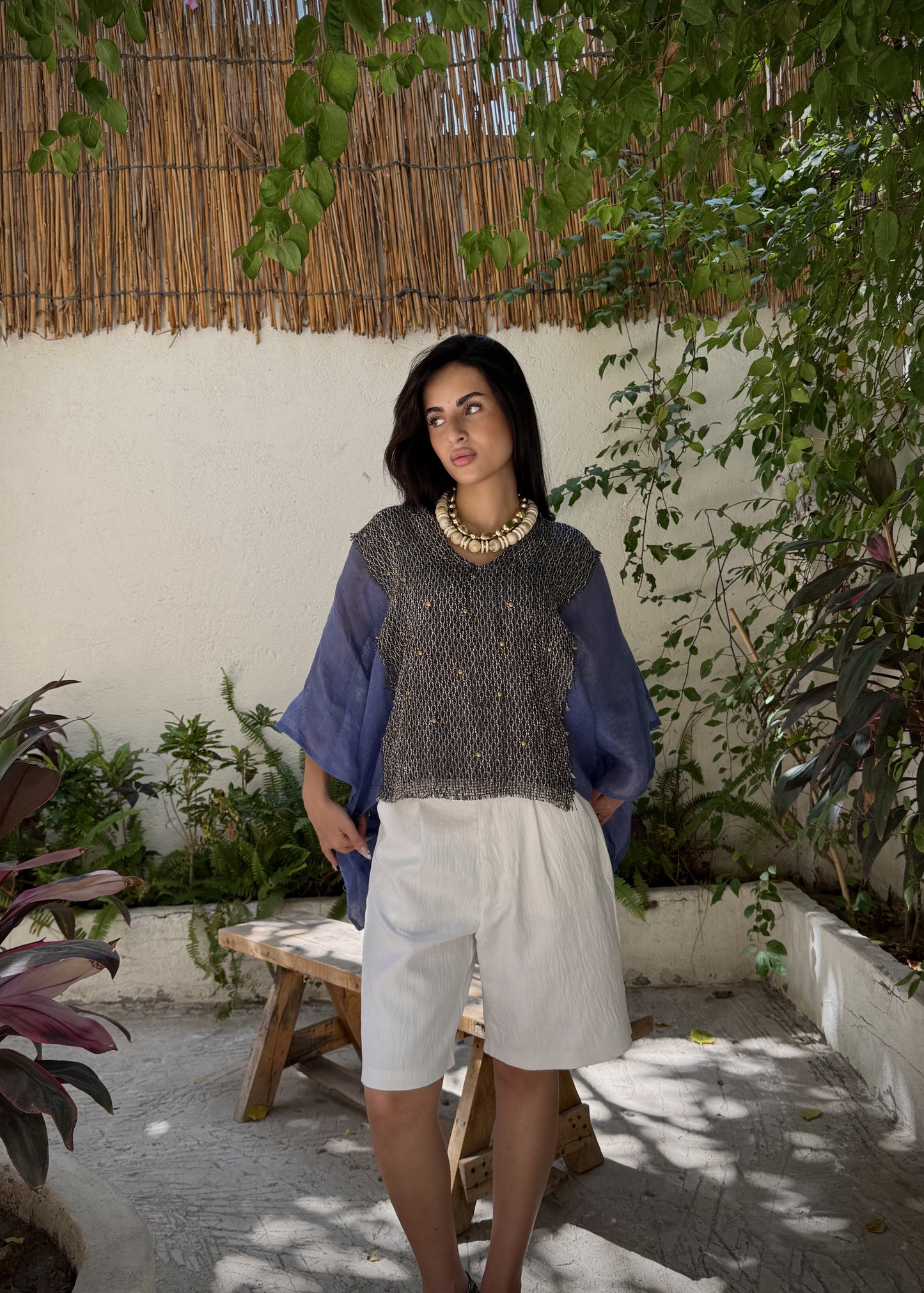 Studded Woven Panel Top