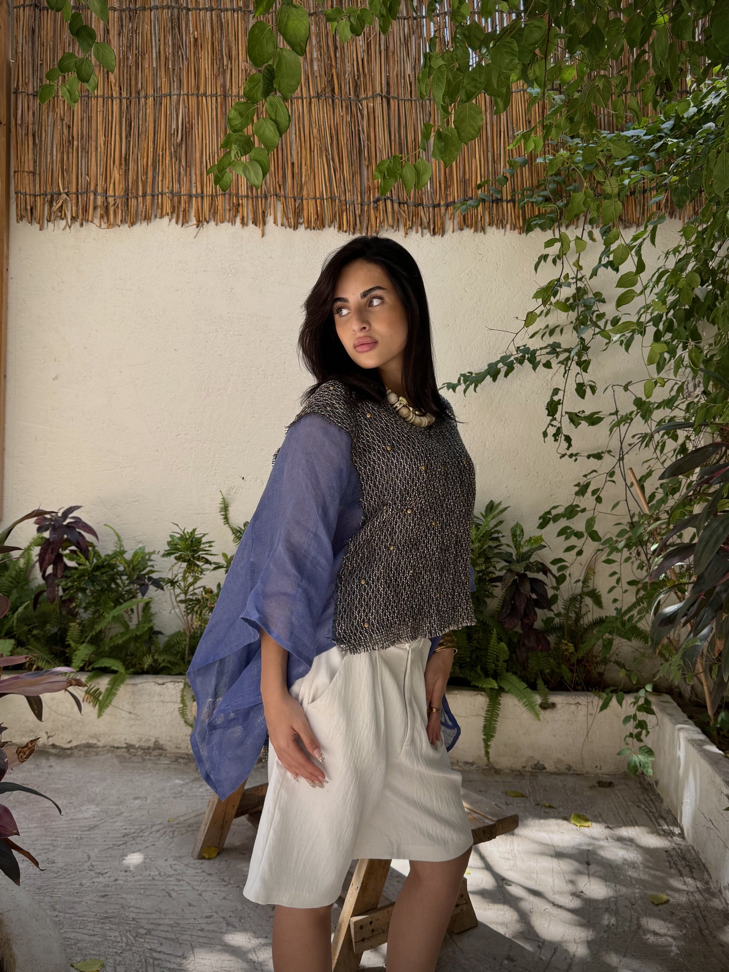Studded Woven Panel Top