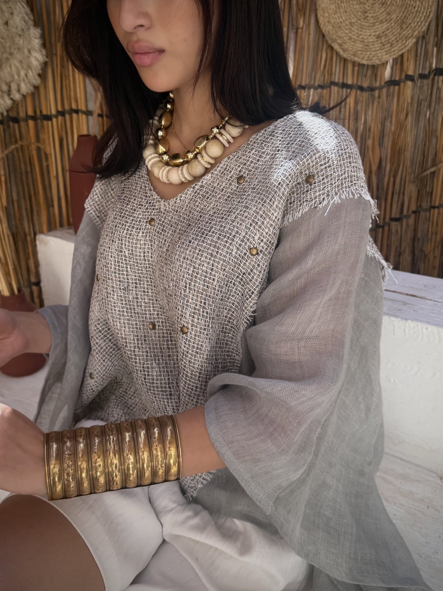 Studded Woven Panel Top