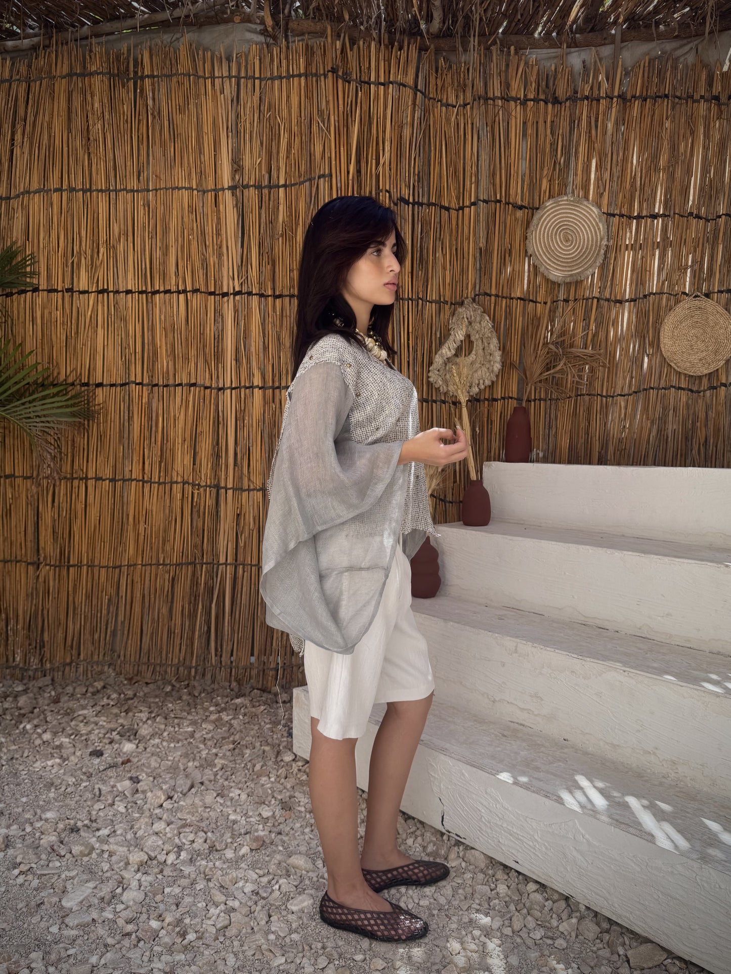 Studded Woven Panel Top