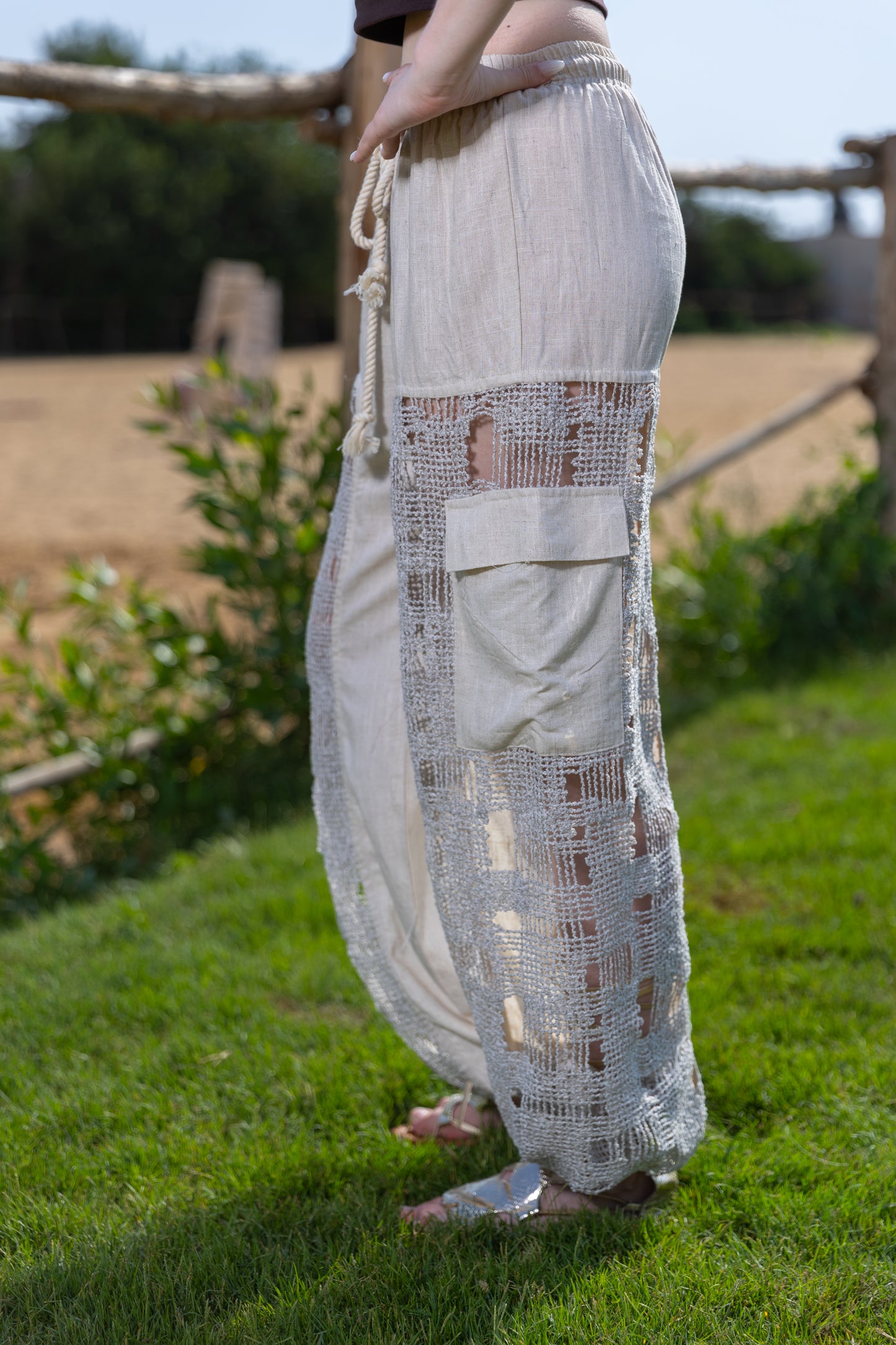 Woven Crochet Panel Pants