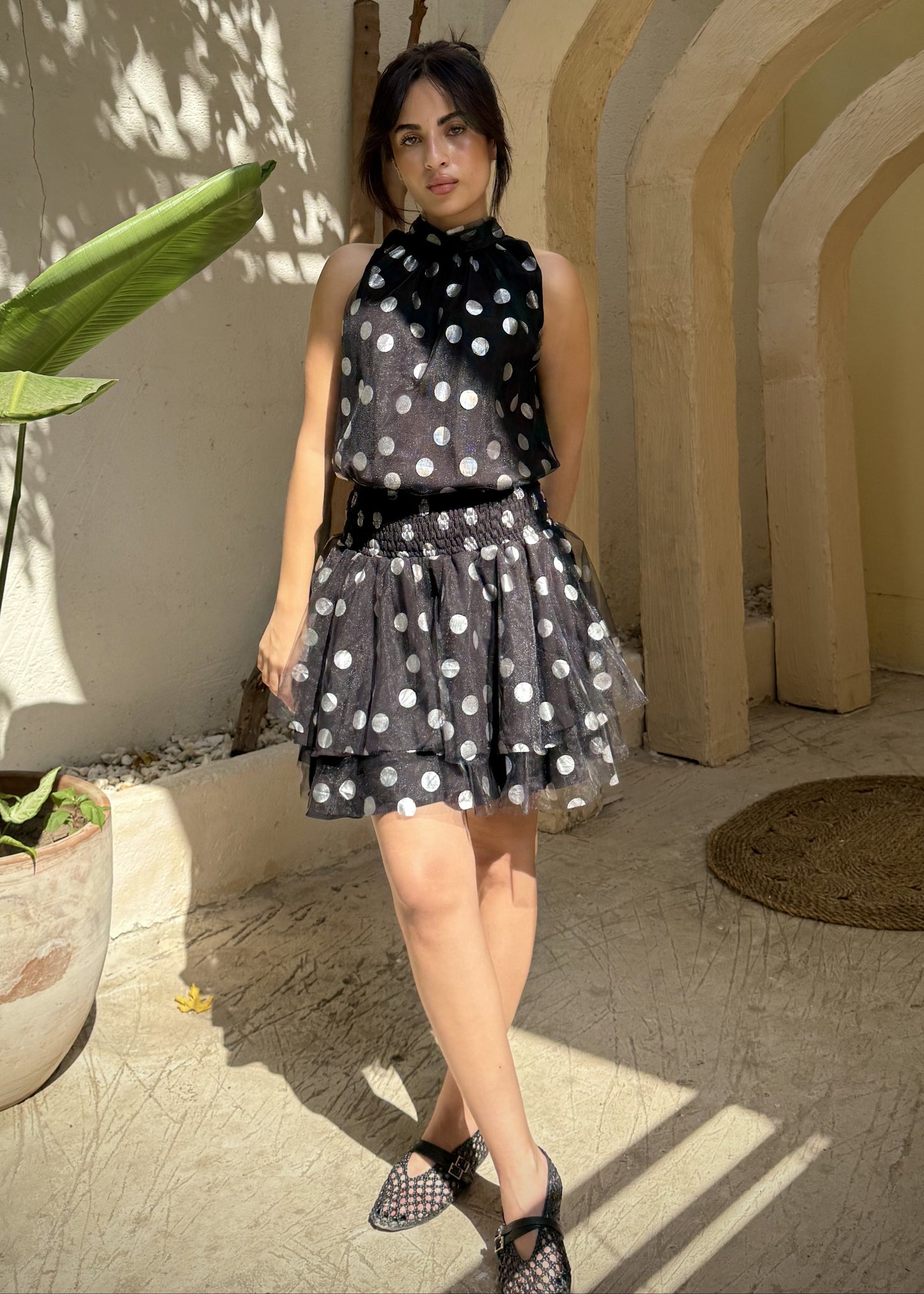 Silver Dot Tulle Skirt Set