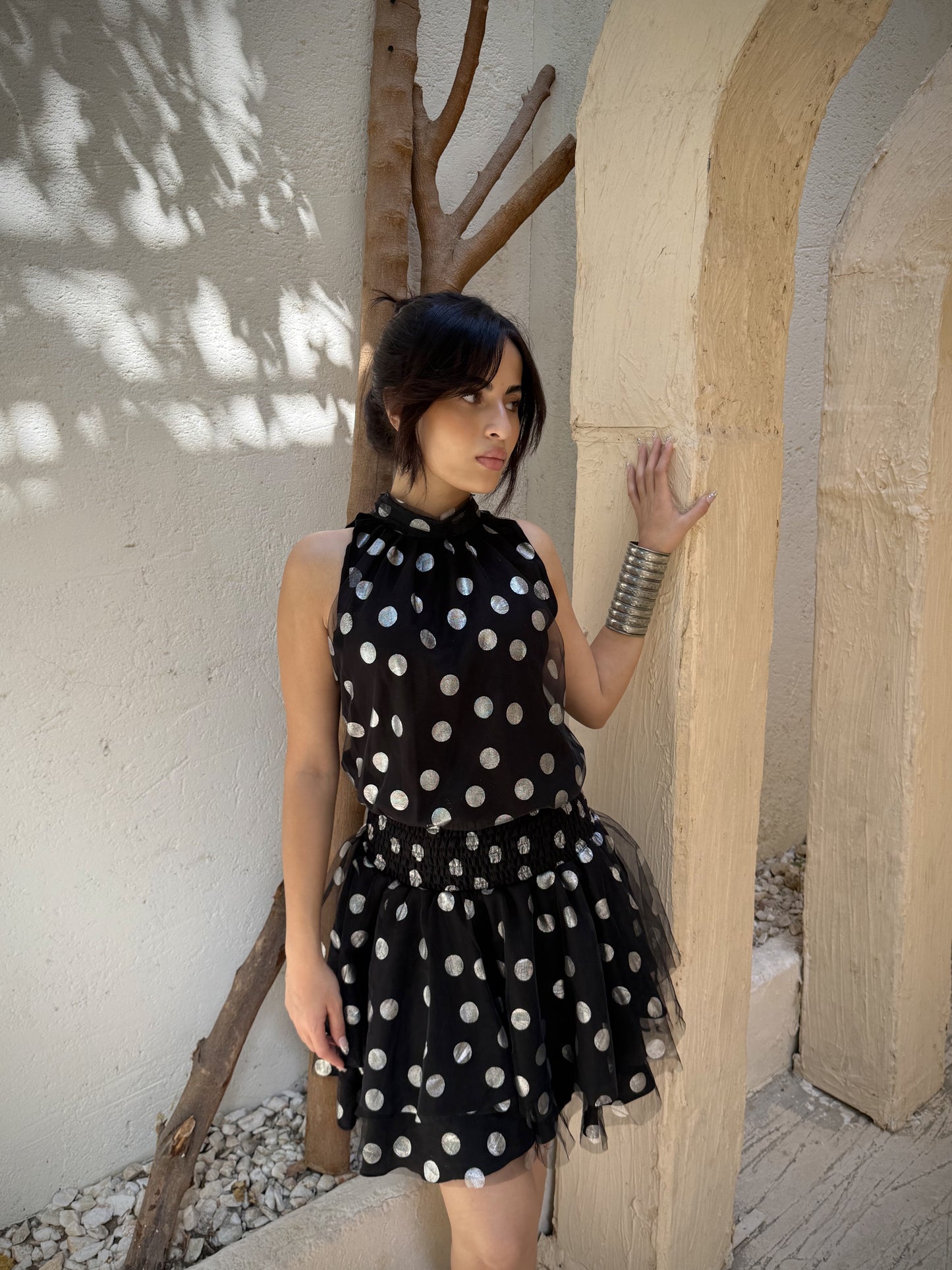 Silver Dot Tulle Skirt Set