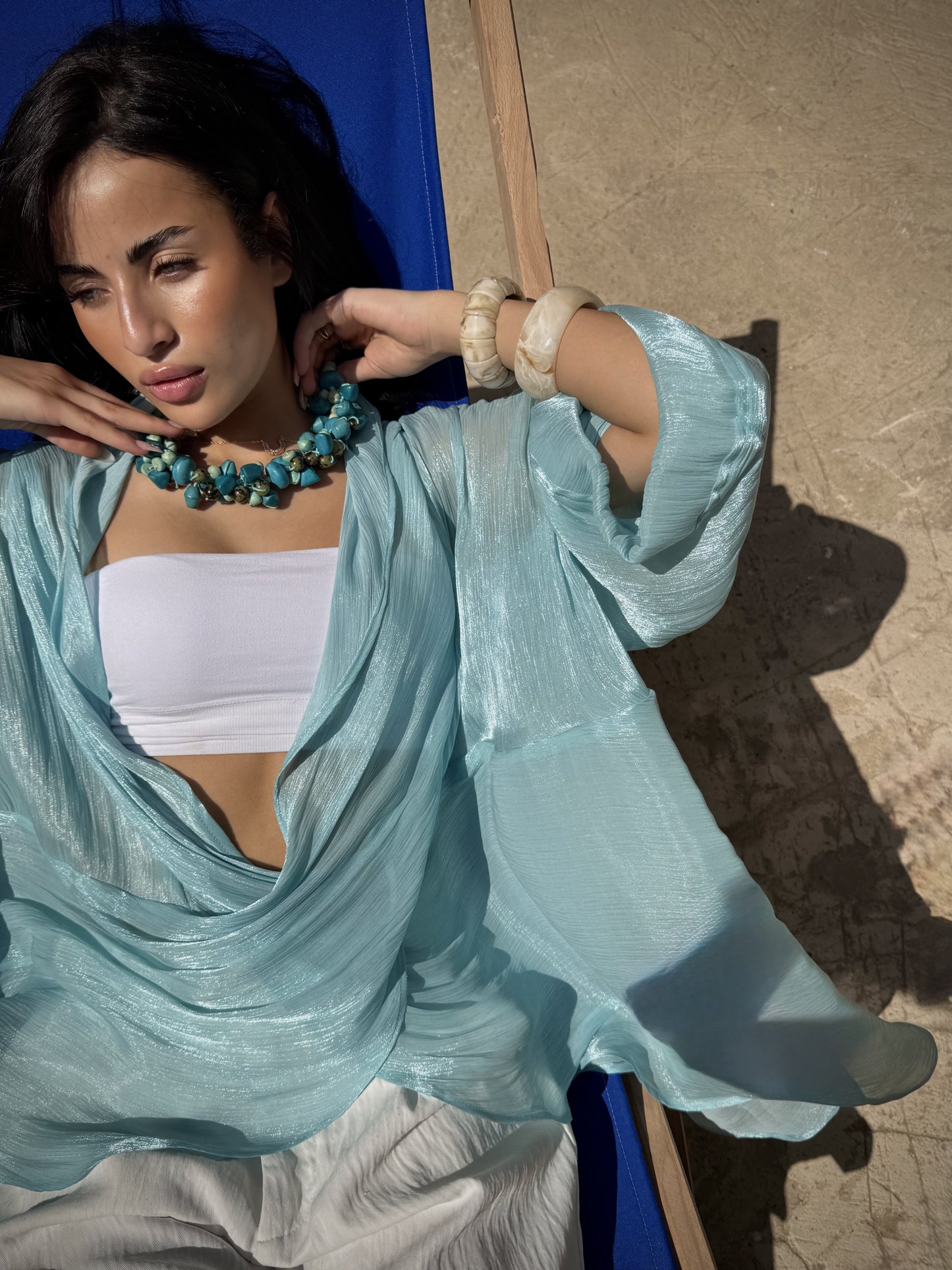 Aqua Shimmer Draped Kimono