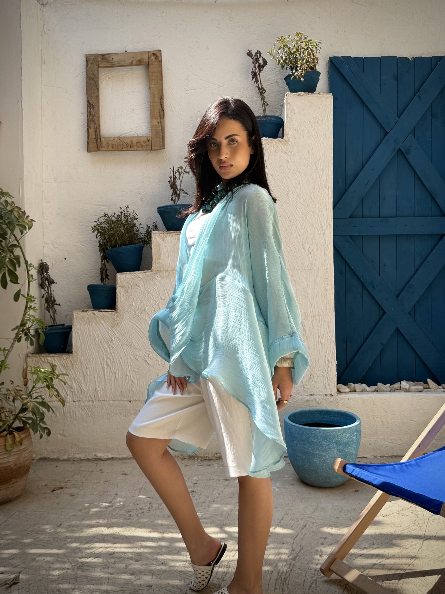Aqua Shimmer Draped Kimono