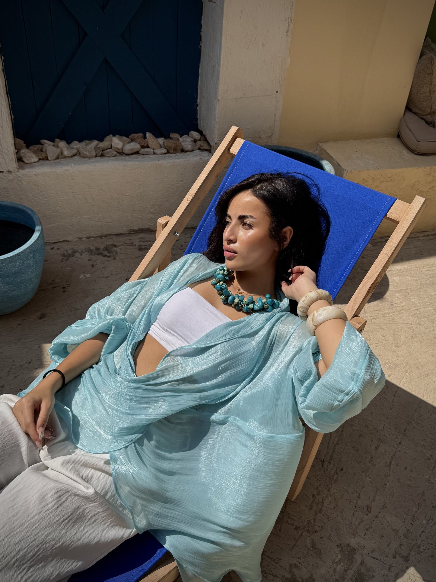 Aqua Shimmer Draped Kimono