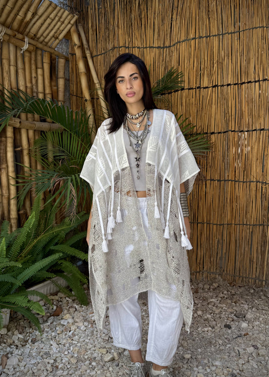 Ivory Tassel Fringe Kimono